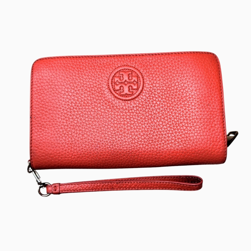 Tory Burch Thea Zip Closure Continental Wristlet Wallet Purse Brilliant Orange